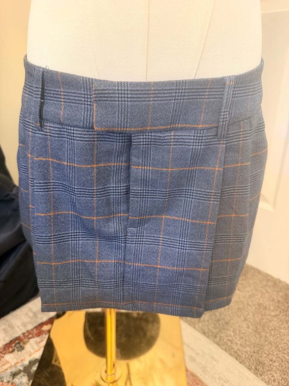 Blue Plaid Skort Size M Windowpane Check Pants Skirt Culottes Shorts